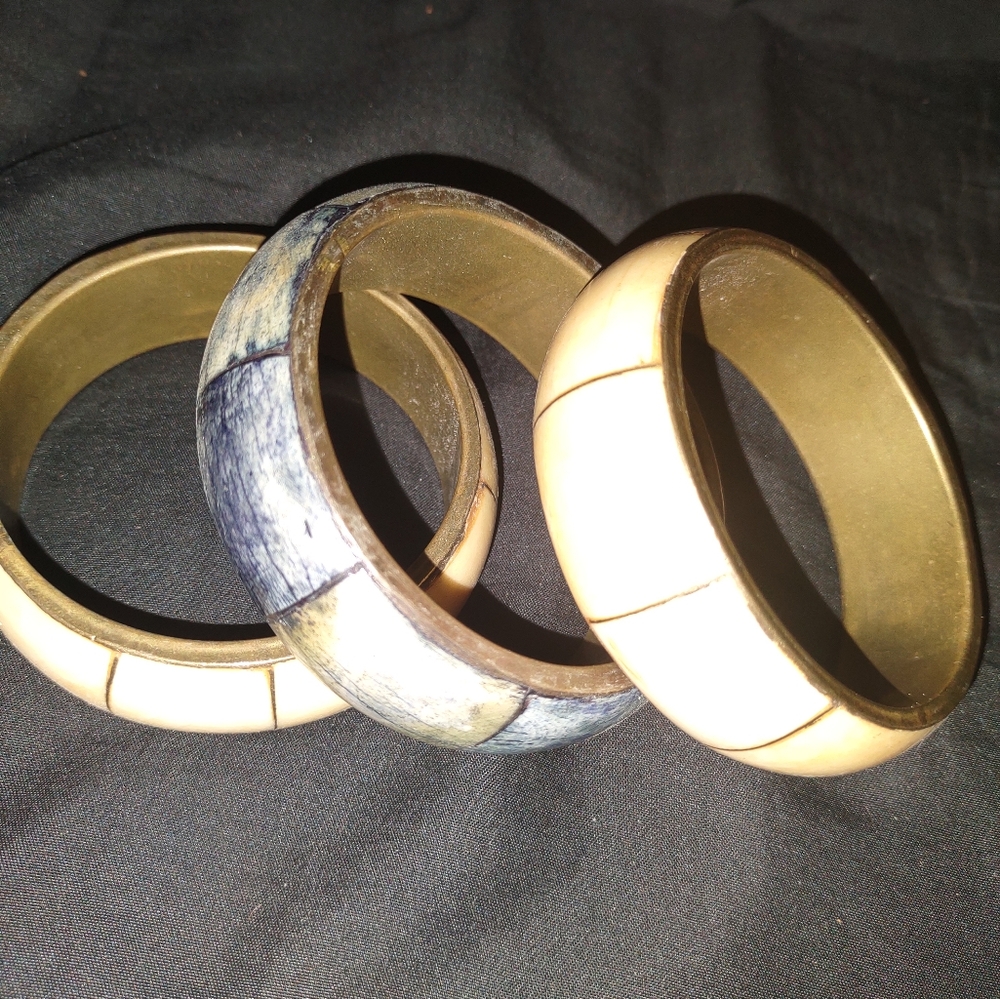 3 Heavy Metal Bracelets with Marble Look